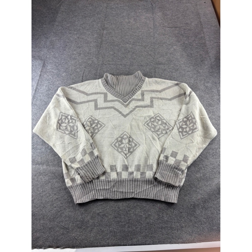 VTG Nils Wool Blend Geometric Ski Sweater Western Aztec Prep 80s Fall Womens M
